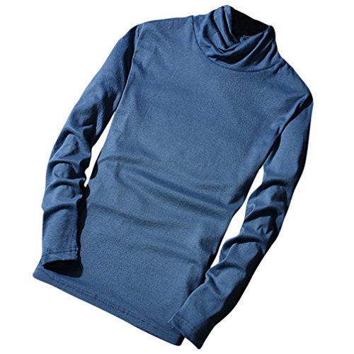 Sweatshirt Herren Kolylong® Herren Locker Slim Fit Sweatshirt Herbst Winter Warm Langarmshirt Solid Hohen Kragen Pullover Männer Basic Shirt Sport Kapuzenpullover T-Shirt Oberteile (M, Blau) von Koly-Herren Bekleidung