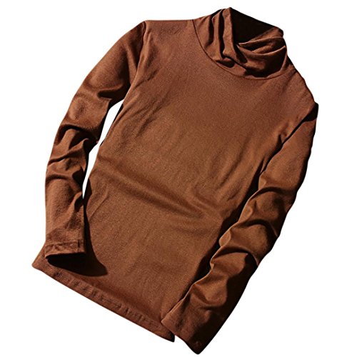 Sweatshirt Herren Kolylong® Herren Locker Slim Fit Sweatshirt Herbst Winter Warm Langarmshirt Solid Hohen Kragen Pullover Männer Basic Shirt Sport Kapuzenpullover T-Shirt Oberteile (M, Kaffee) von Koly-Herren Bekleidung