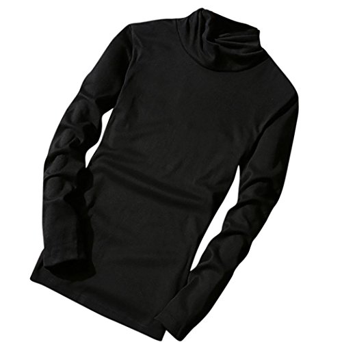 Sweatshirt Herren Kolylong® Herren Locker Slim Fit Sweatshirt Herbst Winter Warm Langarmshirt Solid Hohen Kragen Pullover Männer Basic Shirt Sport Kapuzenpullover T-Shirt Oberteile (XXL, Schwarz) von Koly-Herren Bekleidung