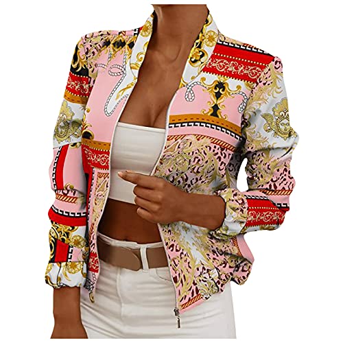 Blazer Damen Kolylong® Frauen Elegant Langarm Sakko Slim Fit Kurze Jacke Büro Jacke Mit Reissverschluss Neue Frühlings Geschäft Kurz Mantel Anzugjacke Druck Business Jacke Büro Sweatjacke von Koly-Hundebett