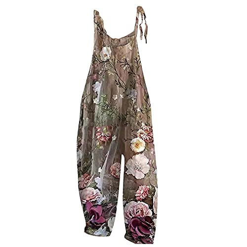 Kolylong® Jumpsuit Damen Elegant sommer Boho Lang Breites Bein Overalls mit Träger Vintage Blumen Drucken Weite Bein Latzhose Baumwolle und Leinen Einteiler Rompers Ärmellos Sexy Lässige Playsuits von Koly-Hundebett