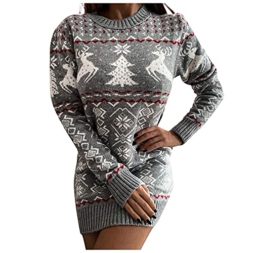 Strickkleid Damen Kolylong® Frauen Weihnachten Weihnachten Strickkleid Langarm Rundhals Winterkleid Herbst Winter Schmale Passform Etuikleid Pulli Causual Warme Minikleid Strickpullover Kleider von Koly-Hundebett