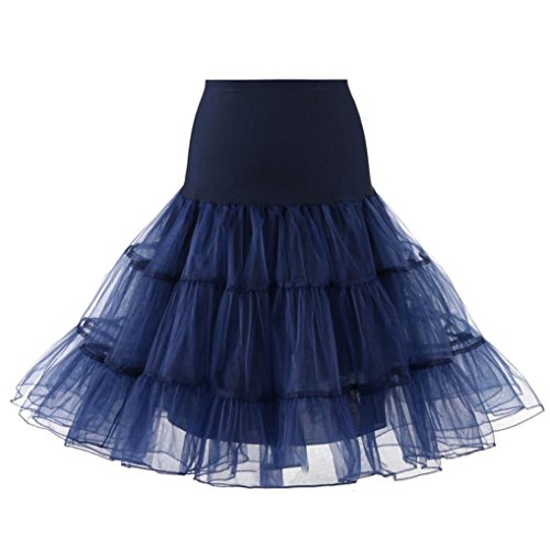 Kolylong® Rock Damen Frauen Elegant Petticoat Reifrock Vintage Tüllrock Tutu Tanzen Rock Unterrock Underskirt Ballett Rock Party Festlich Skater Röcke Crinoline Rockabilly Kleid (L, Marine) von Kolylong