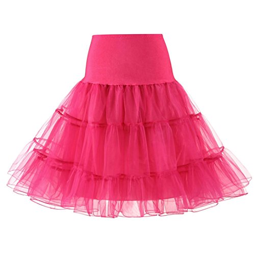 Kolylong® Rock Damen Frauen Elegant Petticoat Reifrock Vintage Tüllrock Tutu Tanzen Rock Unterrock Underskirt Ballett Rock Party Festlich Skater Röcke Crinoline Rockabilly Kleid (L, Pink) von Kolylong