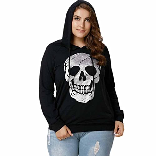 Sweatshirt Damen Kolylong® Frauen Elegant Drucken Sweatshirt mit Kaputze Übergröße Langarmshirts Loose Hooded Pullover Pulli Plus Size T-Shirt Mantel Oberteile Tunika Tops (XXXL, Schwarz) von Kolylong