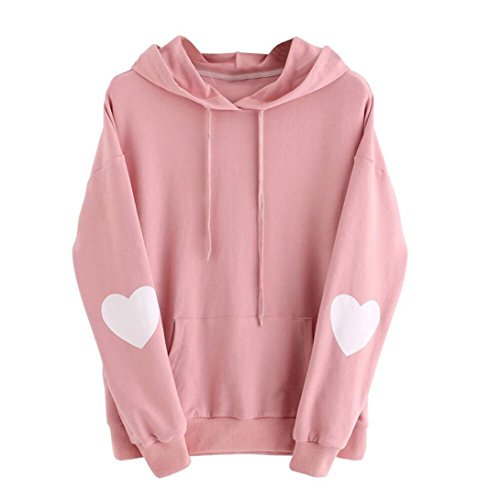 Sweatshirt Damen Kolylong® Frauen Elegant Drucken Sweatshirt mit Kapuze Herbst Winter Warm Hooded Pullover Locker Langarm Bluse Jumper Mantel Outwear T-Shirt Tops Oberteile (XL, Rosa) von Kolylong®