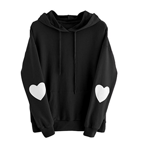 Sweatshirt Damen Kolylong® Frauen Elegant Drucken Sweatshirt mit Kapuze Herbst Winter Warm Hooded Pullover Locker Langarm Bluse Jumper Mantel Outwear T-Shirt Tops Oberteile (XXXL, Schwarz) von Kolylong®