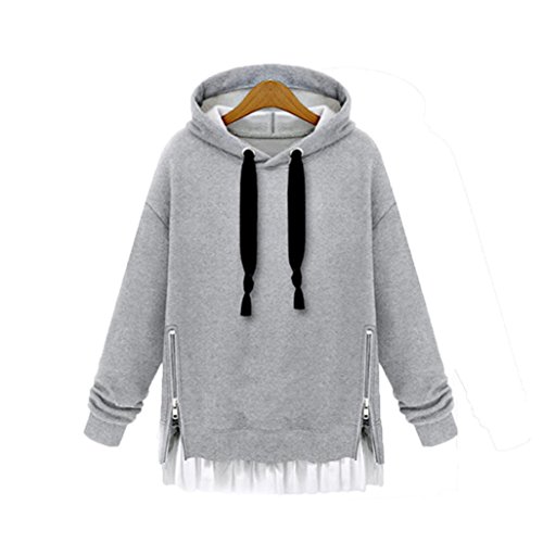 Sweatshirt Damen Kolylong® Frauen Elegant Spitze Sweatshirt Kapuze Herbst Winter Verdickte Lange Pullover Warm Mantel Zipper Jacke Outwear Overcoat Tops Oberteile (XL, Grau) von Kolylong®