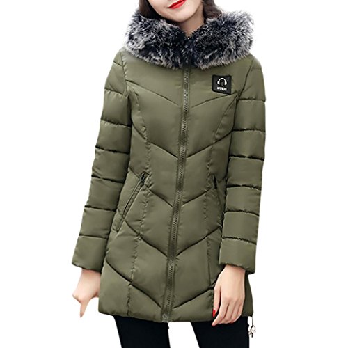 Wintermantel Damen Kolylong® Frauen Herbst Winter Warm Mantel mit Pelzkragen Verdickte Daunenmantel Lang Locker Parka Outwear Mode Strickjacke Steppmantel Windbreaker Overcoat (L, Armeegrün) von Kolylong