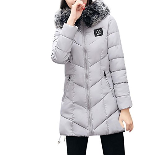 Wintermantel Damen Kolylong® Frauen Herbst Winter Warm Mantel mit Pelzkragen Verdickte Daunenmantel Lang Locker Parka Outwear Mode Strickjacke Steppmantel Windbreaker Overcoat (L, Grau) von Kolylong