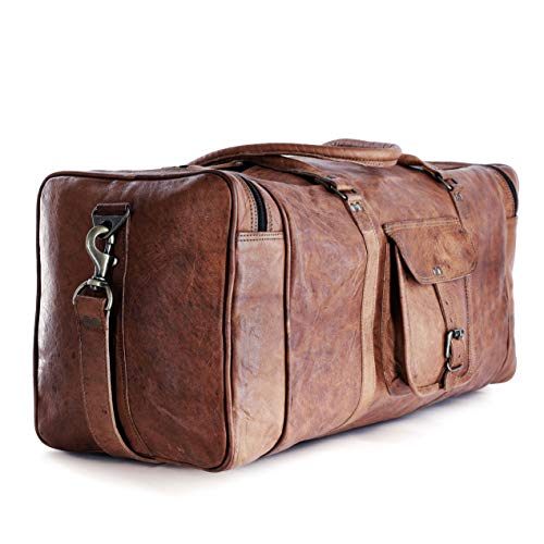 Leder-Seesäcke groß 24 Zoll Square Duffel Travel Gym Sports Overnight Weekender Ledertasche für Männer und Frauen von KPL von Komal’s Passion Leather