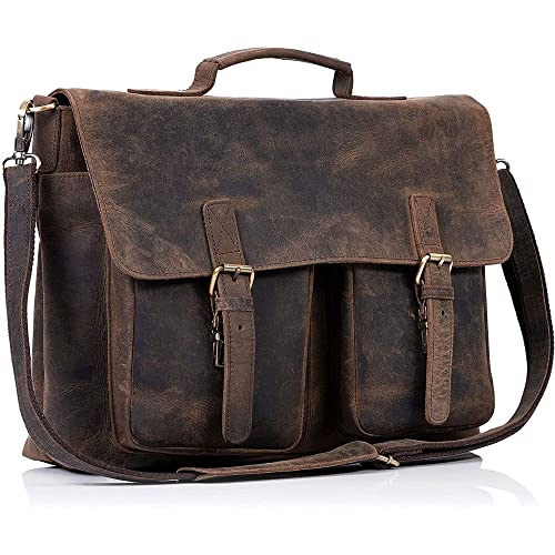 KomalC 16 Zoll Leder Aktentasche Laptop Messenger Bags für Männer und Frauen Beste Büro Schule College Umhängetasche (Messenger Bag) von KomalC