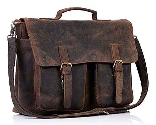 KomalC 18 Zoll Leder Aktentasche Laptop Messenger Bags für Männer und Frauen Beste Office School College Satchel Bag (Messenger Bag) von KomalC