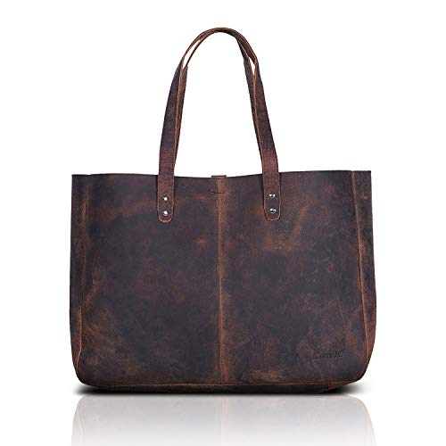 KomalC Umhängetasche aus Leder für Damen, Geldbörse, Reisetasche, Einkaufstasche, Messenger, Mehrzweck-Handtasche (15 Zoll, Buffalo Distressed Tan) von KomalC