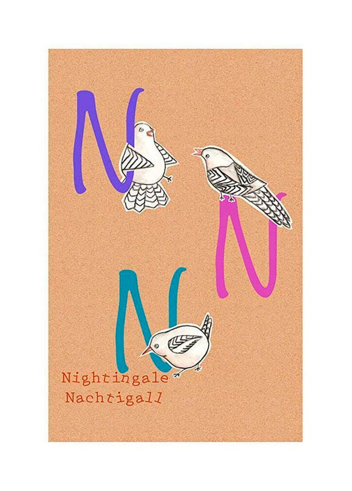 Komar Bild "ABC Animal N" Buchstaben 1 Stk. tlg. Wandbild zur Dekoration - ohne Rahmen von Komar