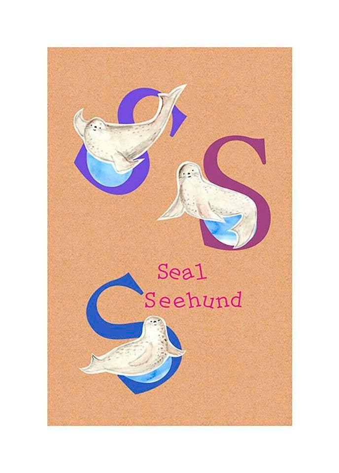 Komar Bild "ABC Animal S" Buchstaben 1 Stk. tlg. Wandbild zur Dekoration - ohne Rahmen von Komar