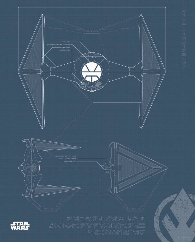 Komar Bild "Star Wars Blueprint Sith TIE-Fighter" Star Wars 1 Stk. tlg. Wandbild zur Dekoration im Kinderzimmer - ohne Rahmen von Komar