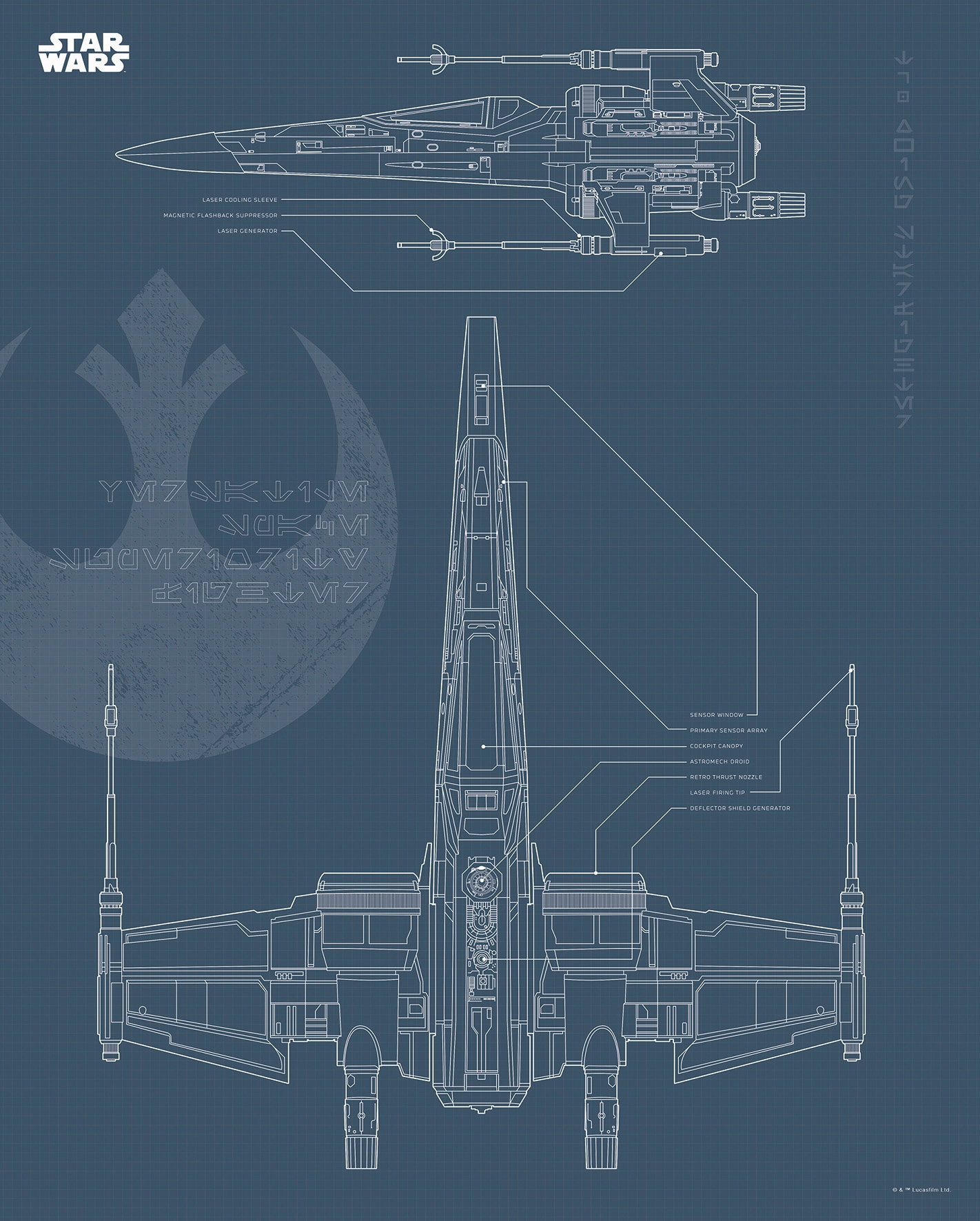 Komar Bild "Star Wars Blueprint X-Wing" Star Wars 1 Stk. tlg. Wandbild zur Dekoration im Kinderzimmer - ohne Rahmen von Komar