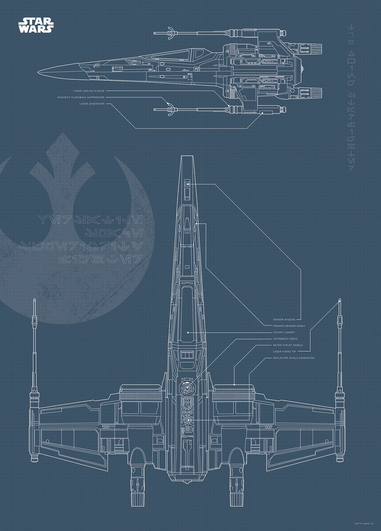 Komar Bild "Star Wars Blueprint X-Wing" Star Wars 1 Stk. tlg. Wandbild zur Dekoration im Kinderzimmer - ohne Rahmen von Komar
