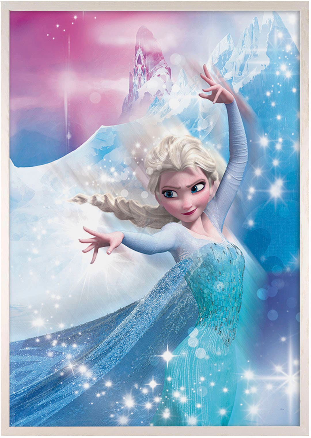 Komar Bild mit Rahmen "Bilderrahmen Holz White mit Wandbild "Frozen 2 Elsa Action" als Set" von Komar