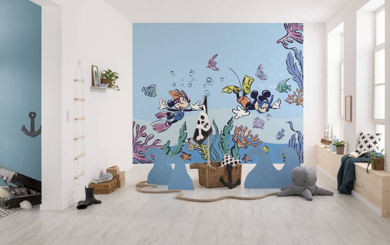 Komar Fototapete "Digitaldruck Vlies - Mickey & Minnie Coral Reef - Größe 300 x 250 cm" bedruckt glatt Kinderzimmer von Komar