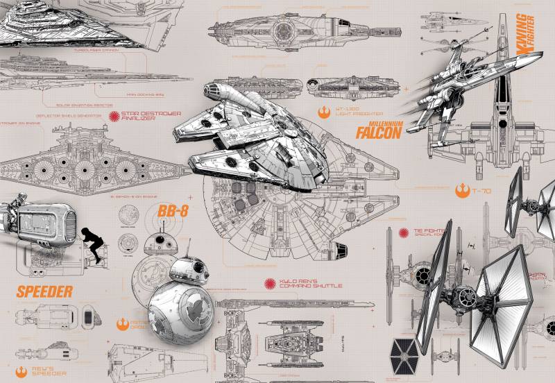 Komar Fototapete "STAR WARS Blueprints - Größe 368 x 254 cm" bedruckt glatt Kinderzimmer von Komar
