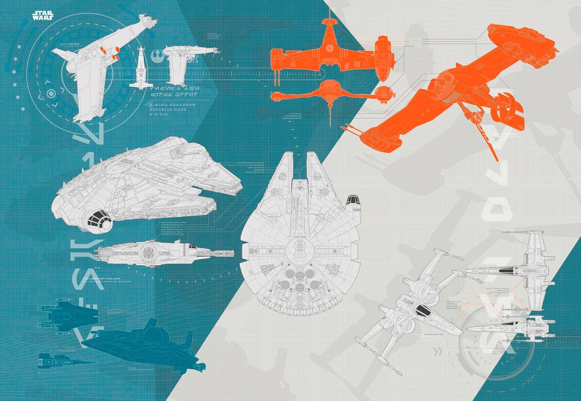 Komar Fototapete "STAR WARS Technical Plan - Größe 368 x 254 cm" bedruckt glatt Kinderzimmer von Komar
