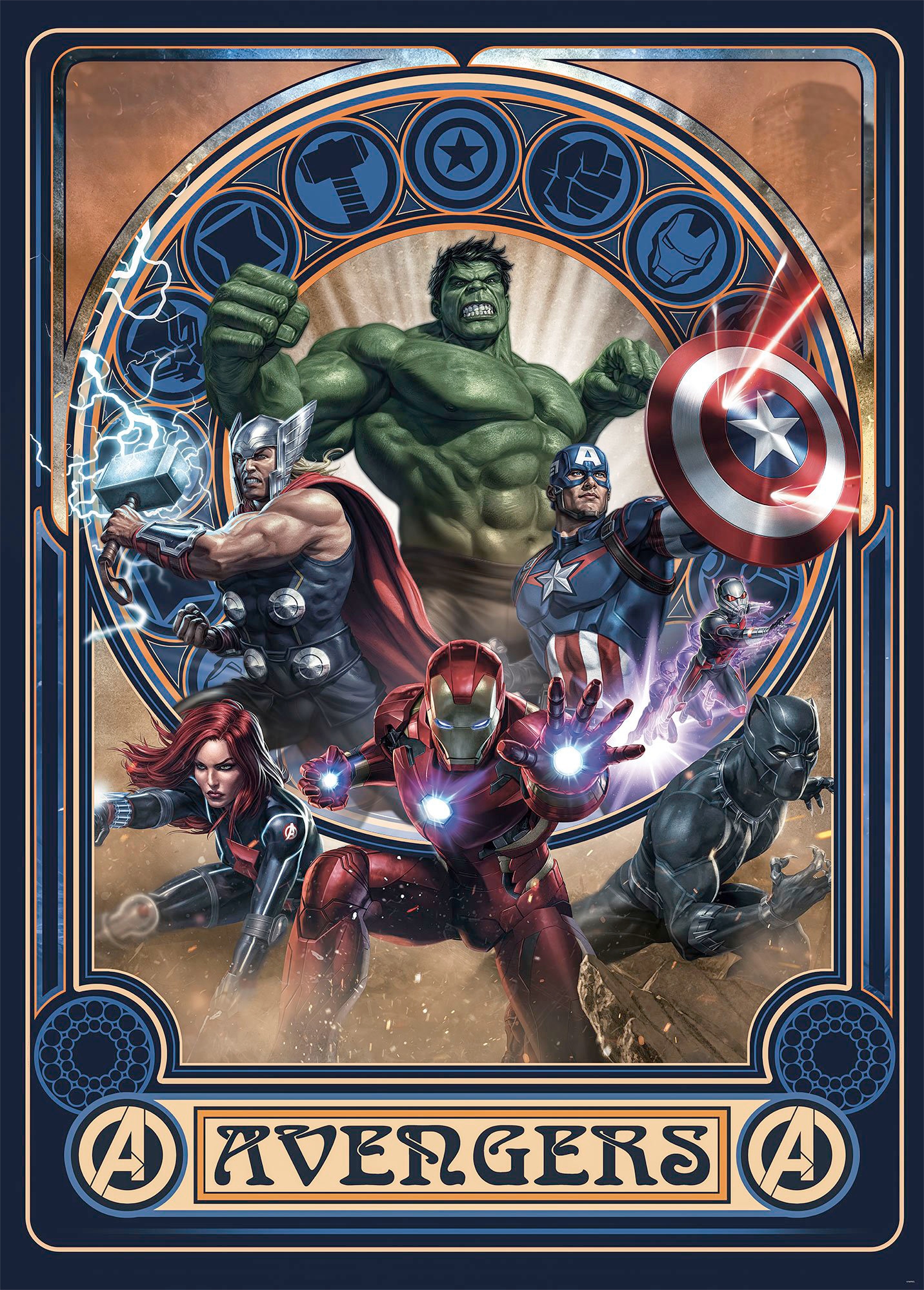 Komar Vliestapete "Digitaldruck Vlies - Avengers Ornament - Größe 200 x 280 cm" bedruckt glatt Kinderzimmer von Komar