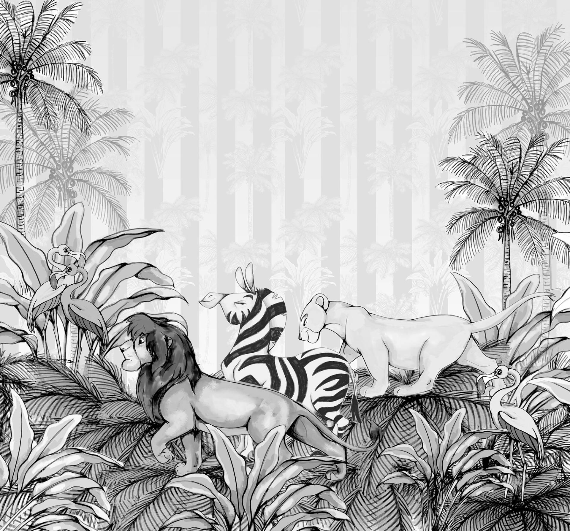 Komar Vliestapete "Digitaldruck Vlies - Lion King Monochrome - Größe 300 x 280 cm" bedruckt glatt Kinderzimmer von Komar