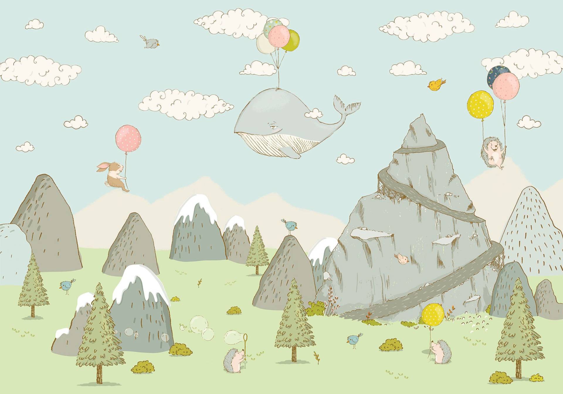 Komar Vliestapete "Digitaldruck Vlies - Mountain Traveler - Größe 400 x 280 cm" bedruckt glatt Kinderzimmer von Komar