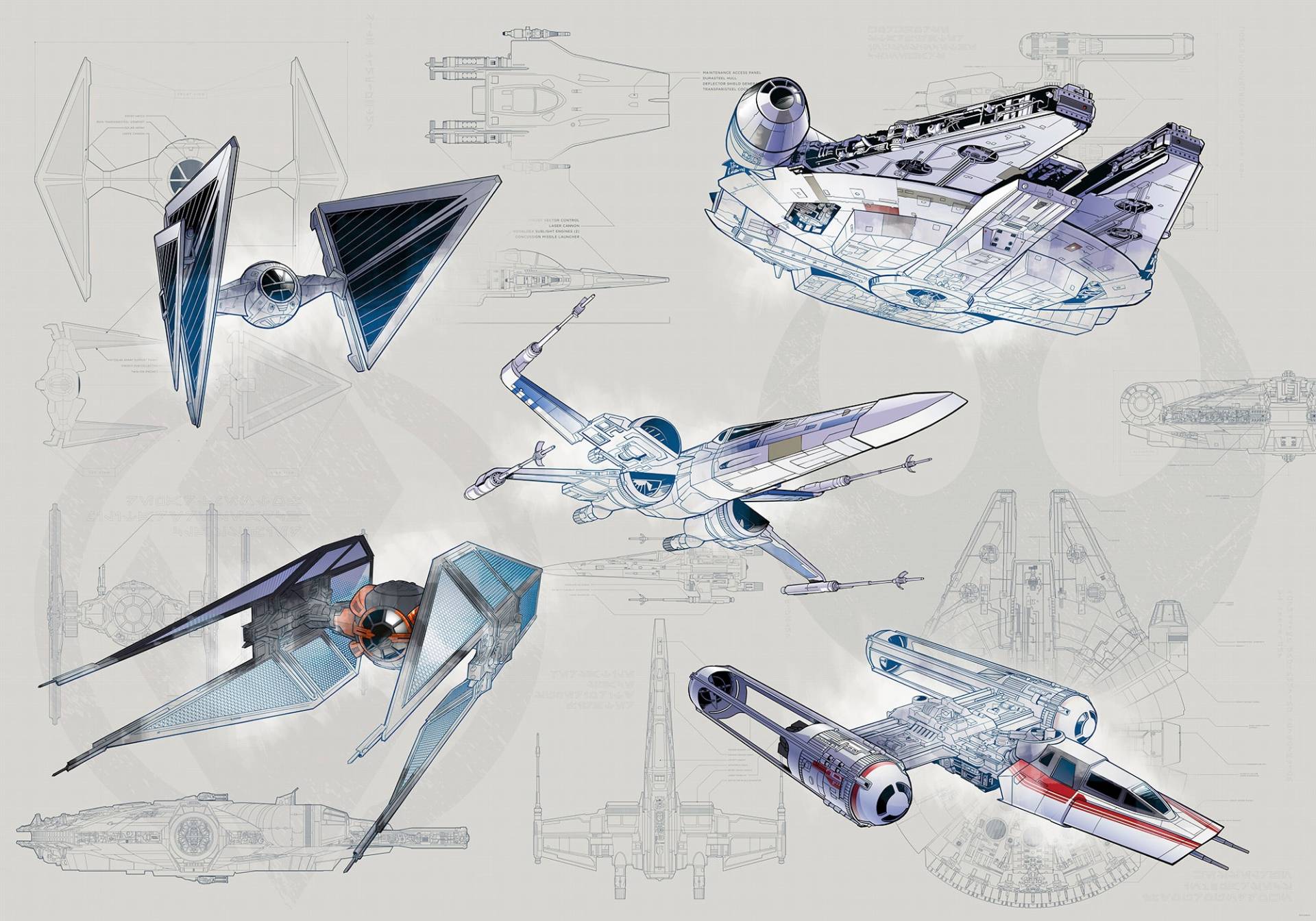 Komar Vliestapete "Digitaldruck Vlies - Star Wars Blueprint Light - Größe 400 x 280 cm" bedruckt glatt Kinderzimmer von Komar