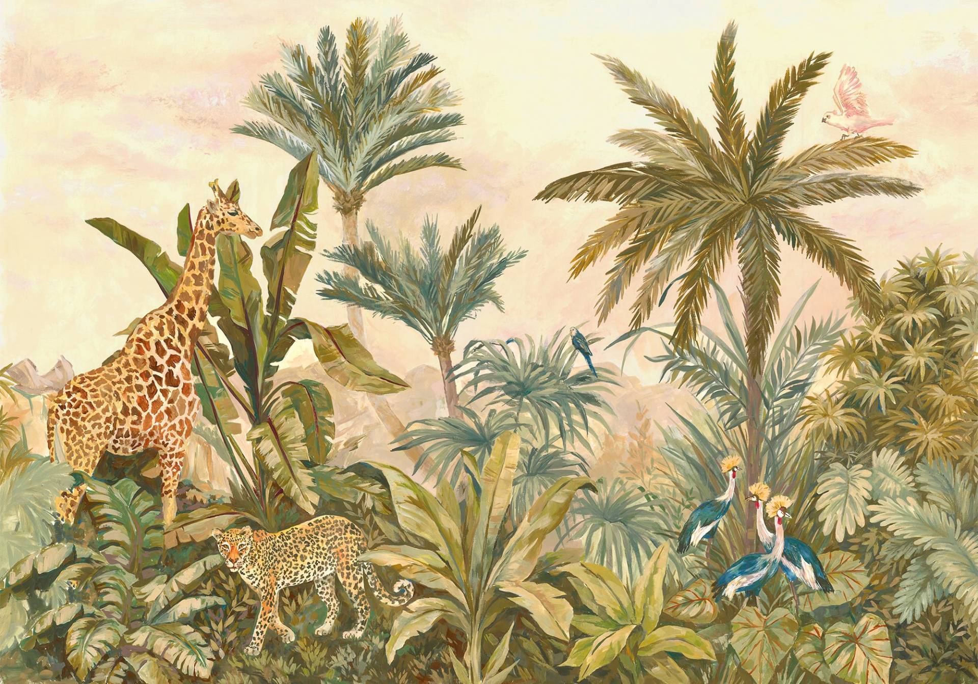 Komar Vliestapete "Digitaldruck Vlies - Tropical Vintage Garden - Größe 400 x 280 cm" bedruckt glatt Kinderzimmer von Komar