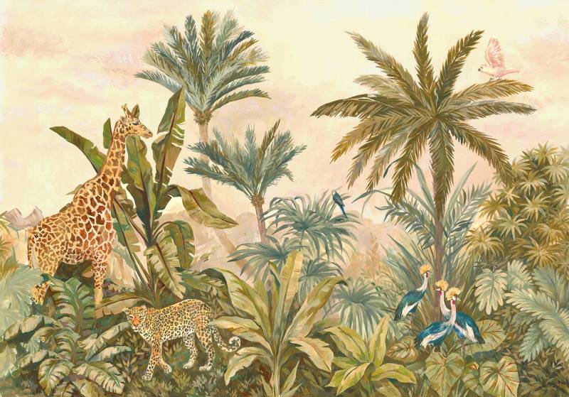 Komar Vliestapete "Digitaldruck Vlies - Tropical Vintage Garden - Größe 400 x 280 cm" bedruckt glatt Kinderzimmer von Komar
