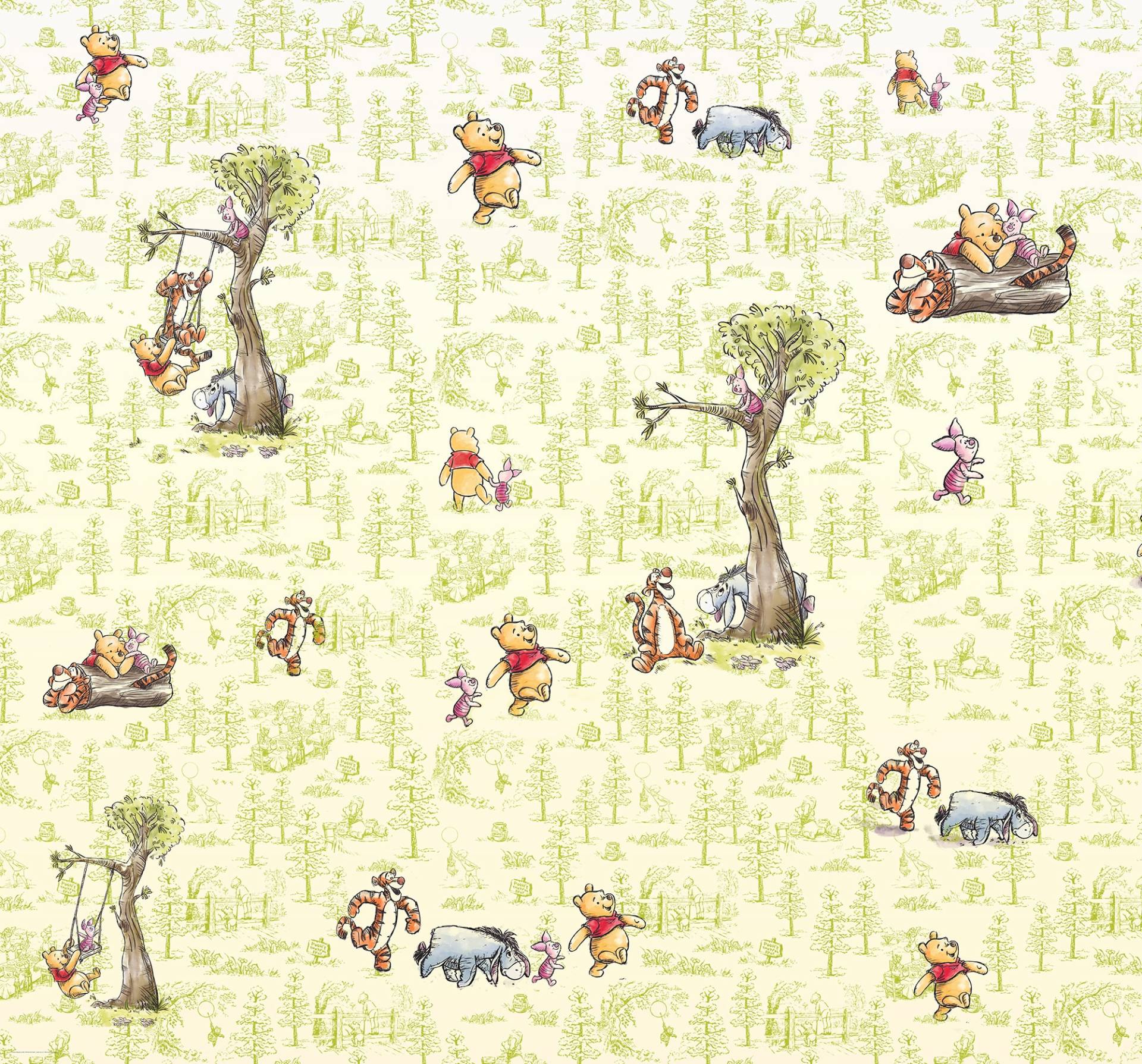 Komar Vliestapete "Digitaldruck Vlies - Winnie the Pooh Friends - Größe 300 x 280 cm" bedruckt glatt Kinderzimmer von Komar