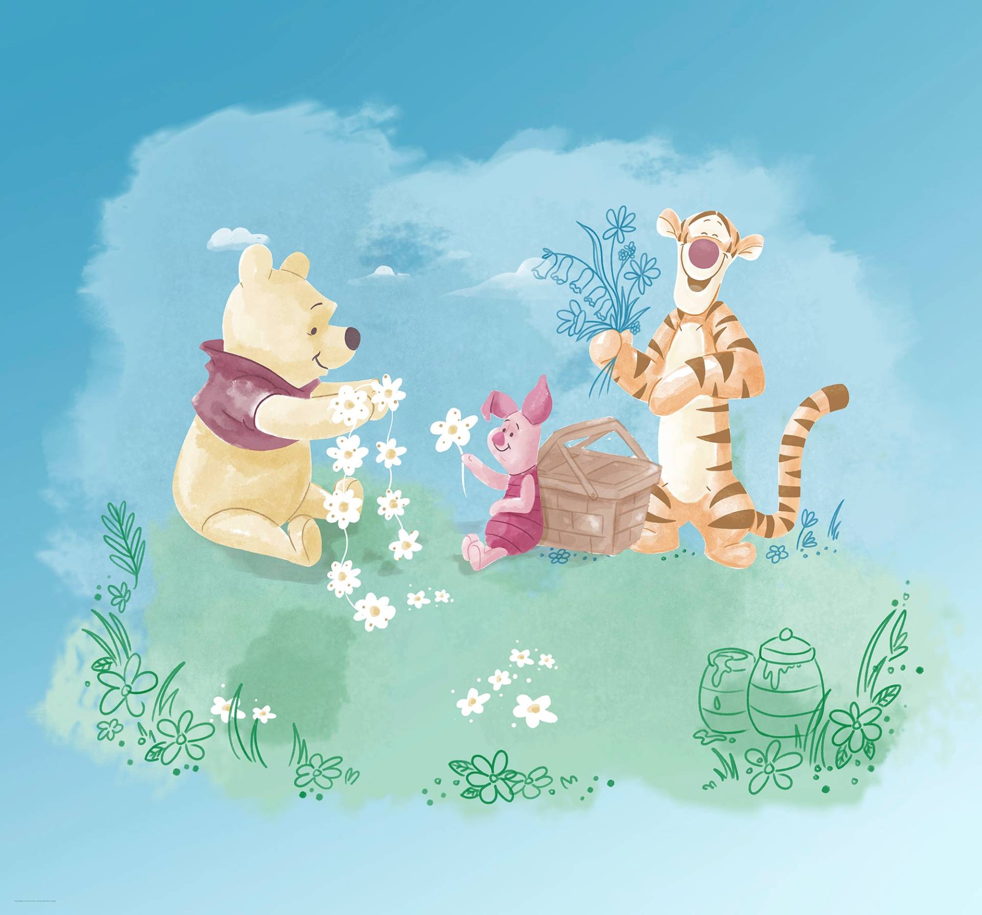 Komar Vliestapete "Digitaldruck Vlies - Winnie the Pooh Picnic - Größe 300 x 280 cm" bedruckt glatt Kinderzimmer von Komar