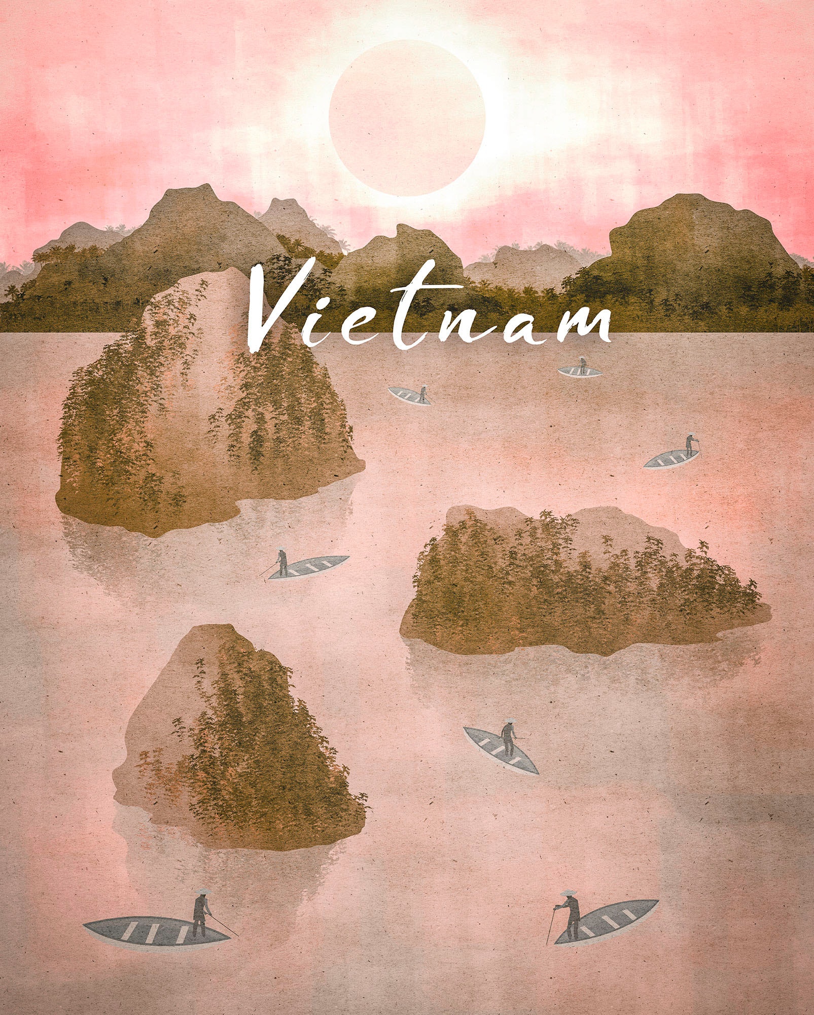 Komar Wandbild "Vintage Travel Vietnam", (1 St.), Deutsches Premium-Poster Fotopapier mit seidenmatter Oberfläche und hoher Lichtbeständigkeit. Für fotorealistische Drucke mit gestochen scharfen Details und hervorragender Farbbrillanz. von Komar