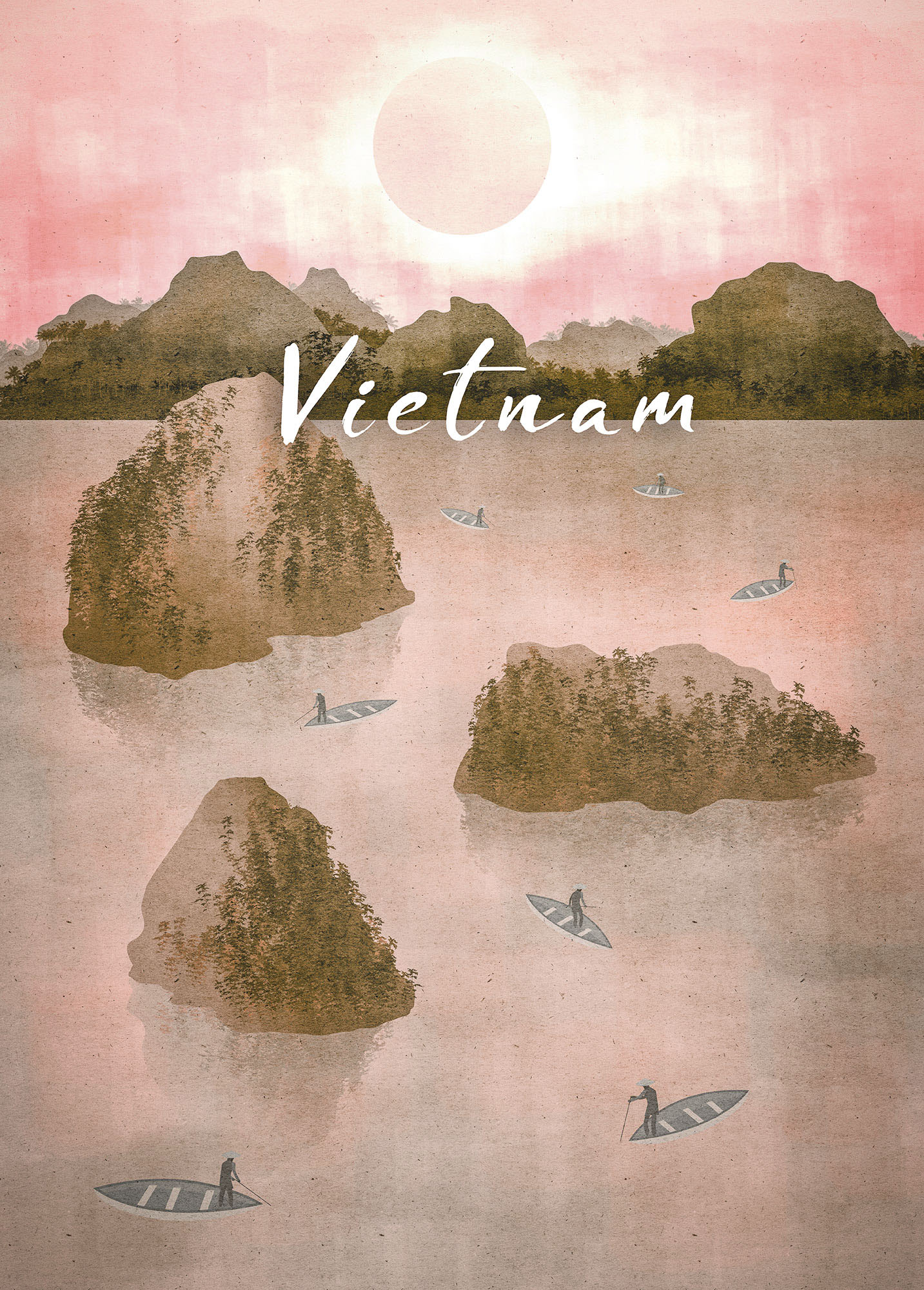 Komar Wandbild "Vintage Travel Vietnam", (1 St.), Deutsches Premium-Poster Fotopapier mit seidenmatter Oberfläche und hoher Lichtbeständigkeit. Für fotorealistische Drucke mit gestochen scharfen Details und hervorragender Farbbrillanz. von Komar