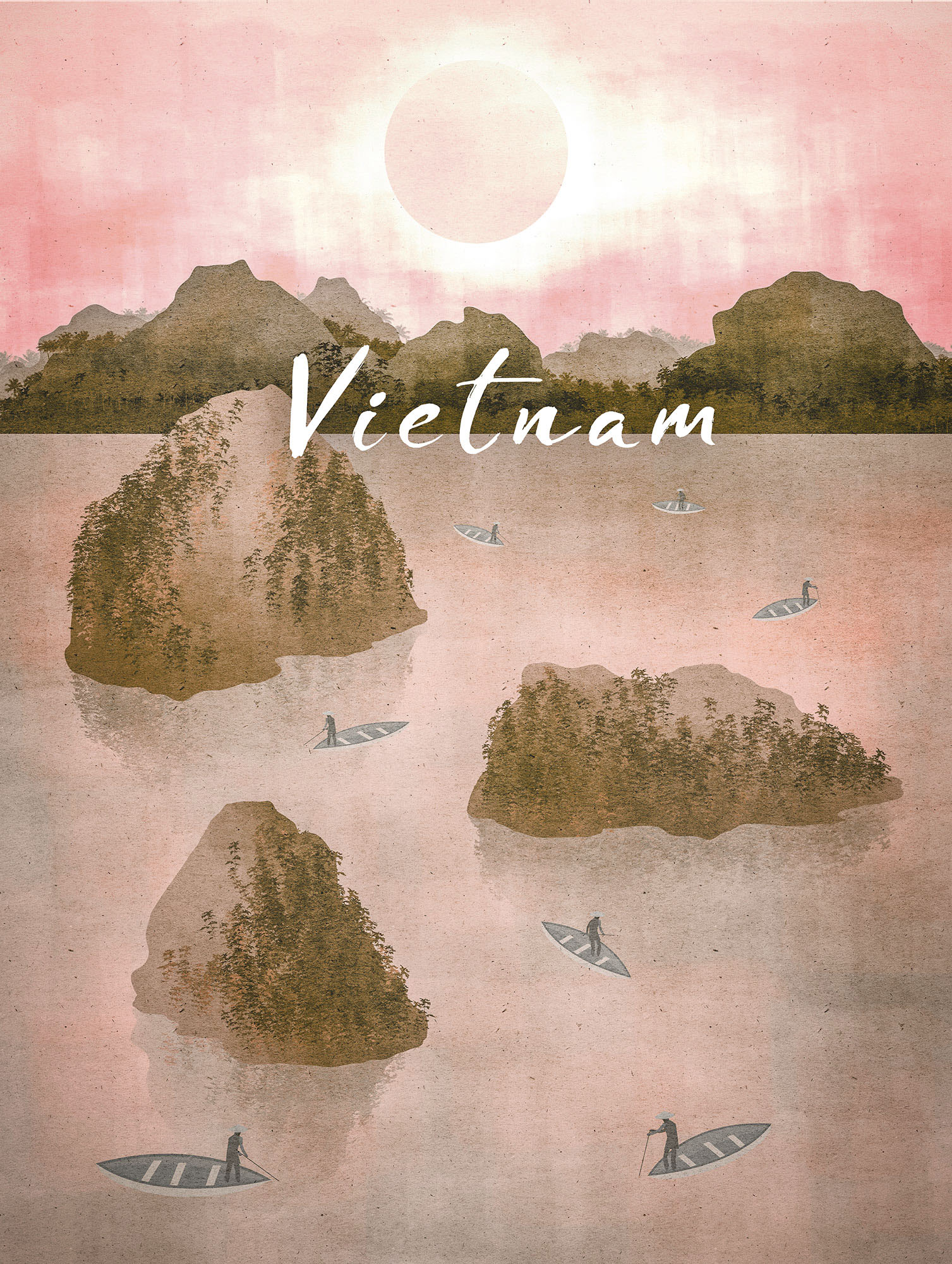 Komar Wandbild "Vintage Travel Vietnam", (1 St.), Deutsches Premium-Poster Fotopapier mit seidenmatter Oberfläche und hoher Lichtbeständigkeit. Für fotorealistische Drucke mit gestochen scharfen Details und hervorragender Farbbrillanz. von Komar