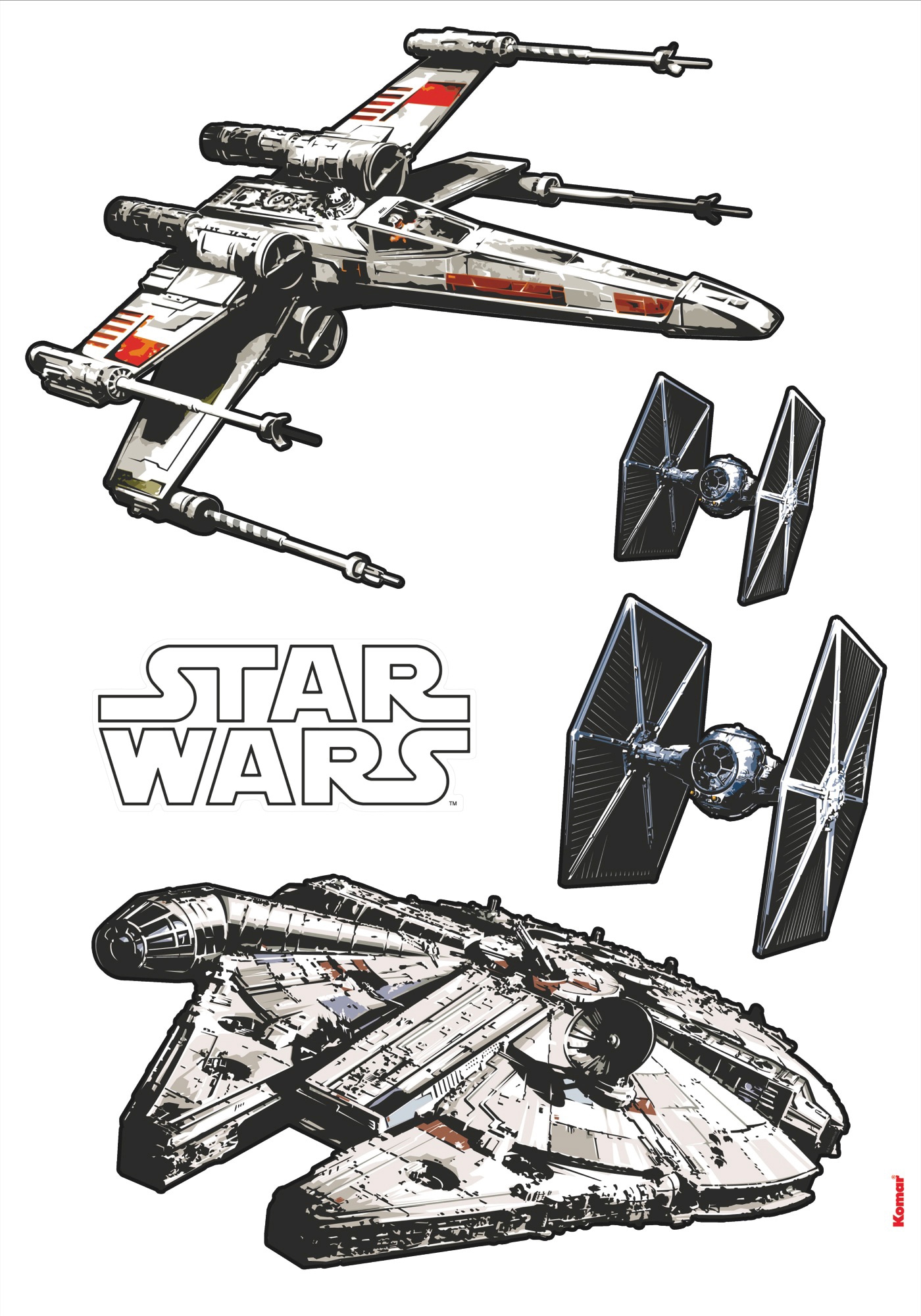 Komar Wandtattoo "Star Wars Spaceships", (5 St.), 100x70 cm (Breite x Höhe), selbstklebendes Wandtattoo von Komar