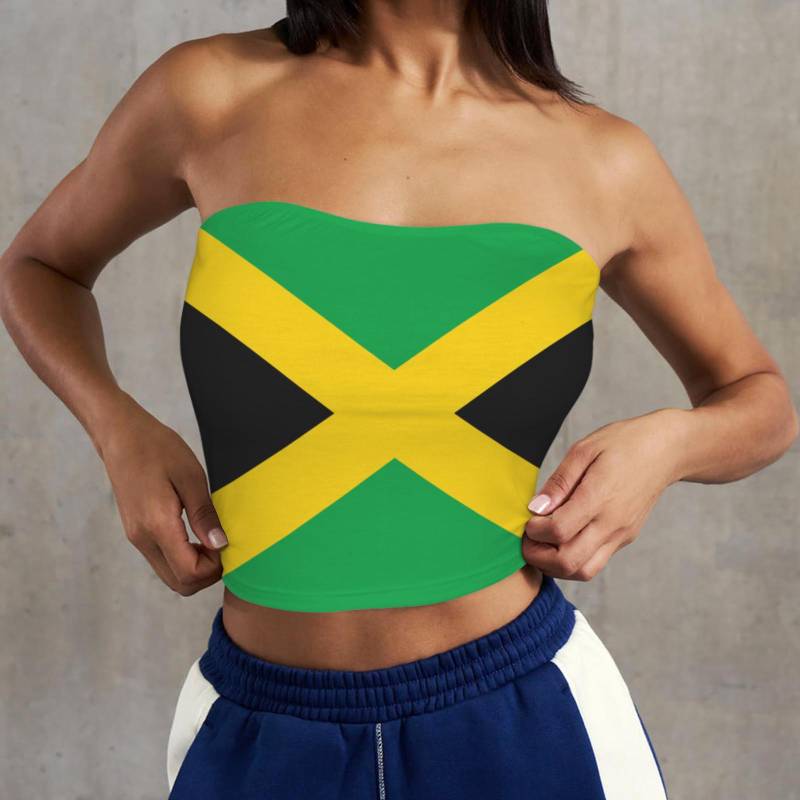 Jamaica Flag Backless Tube Crop Top Women's Bandeau All-Over Print Summer Casual von Kombitrix