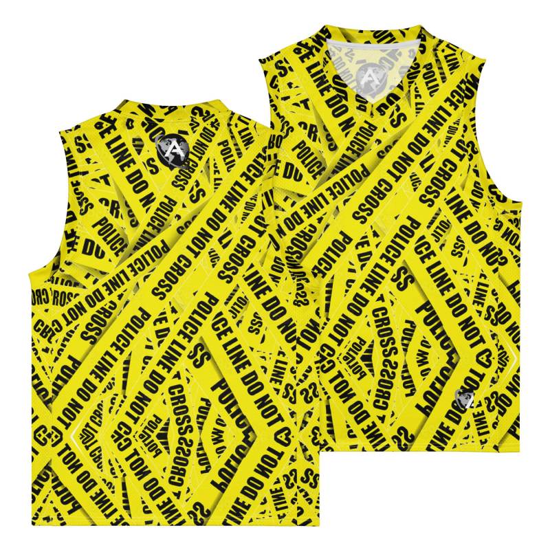 Police Line Do Not Cross Unisex Basketball Jersey | Personalisable von Kombitrix