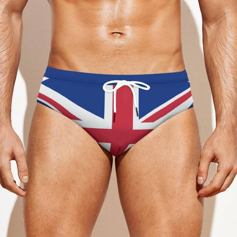 Swim Briefs For Men - British Flag Print Drawstring Swimsuit | Union Jack, Usa Flag, Patriotic Trunks von Kombitrix