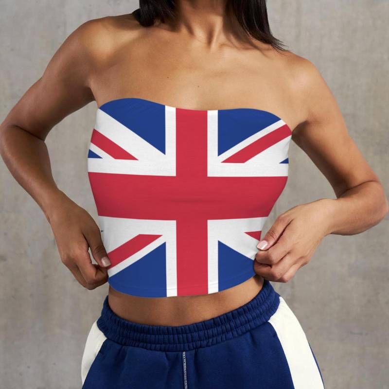 United Kingdom Uk Flag Union Jack Backless Tube Crop Top Women's Bandeau All-Over Print Summer Casual von Kombitrix