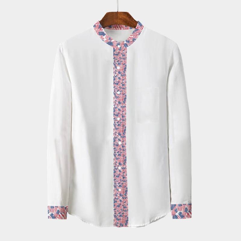 United States | Usa Men's Stand Collar Shirt With Long Sleeve(Imitation Flax United States | Usa Men's Stand Collar Shirt With Long Sleeve(Imitation Flax von Kombitrix