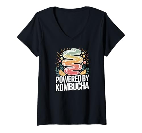 Damen Angetrieben von Kombucha Refreshing Energy T-Shirt mit V-Ausschnitt Damen Angetrieben von Kombucha Refreshing Energy T-Shirt mit V-Ausschnitt von Kombucha Energy Vibrant Wellness Beverage
