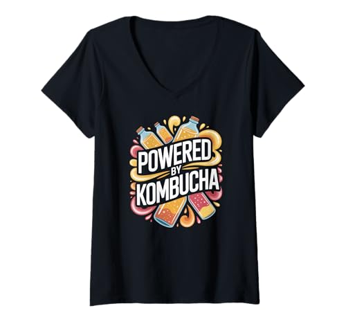 Damen Angetrieben von Kombucha Beverage Motivation T-Shirt mit V-Ausschnitt Damen Angetrieben von Kombucha Beverage Motivation T-Shirt mit V-Ausschnitt von Kombucha Enthusiast Energy Boost Lovers