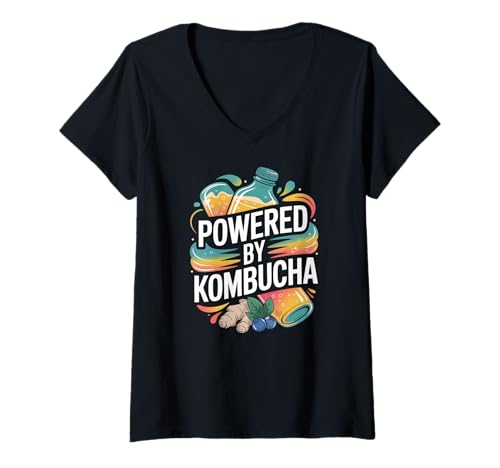 Damen Bereitgestellt von Kombucha Beverage Lover Fun T-Shirt mit V-Ausschnitt Damen Bereitgestellt von Kombucha Beverage Lover Fun T-Shirt mit V-Ausschnitt von Kombucha Enthusiast Lifestyle Design