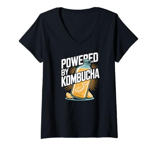 Damen Angetrieben von Kombucha Refreshing Lemon Vibe T-Shirt mit V-Ausschnitt von Kombucha Enthusiasts Organic Lovers