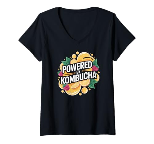 Damen Angetrieben von Kombucha Raspberry Citrus Delight T-Shirt mit V-Ausschnitt Damen Angetrieben von Kombucha Raspberry Citrus Delight T-Shirt mit V-Ausschnitt von Kombucha Enthusiasts Raspberry Citrus