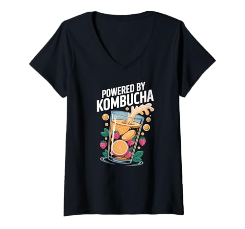 Damen Angetrieben von Kombucha Raspberries Citrus T-Shirt mit V-Ausschnitt Damen Angetrieben von Kombucha Raspberries Citrus T-Shirt mit V-Ausschnitt von Kombucha Enthusiasts Refreshment Artwork